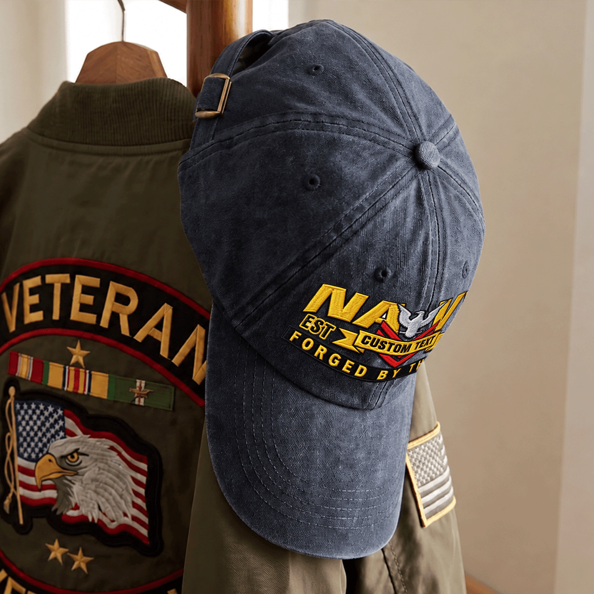 U.S. Navy Embroidered Cap Custom Rank Text Veteran Gift