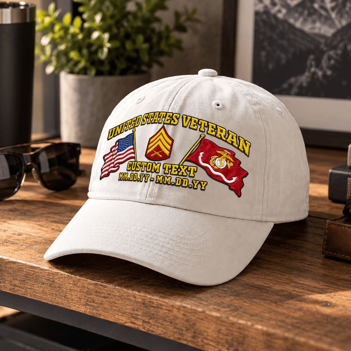 Custom USMC Embroidered Cap Personalized Rank and Custom Text