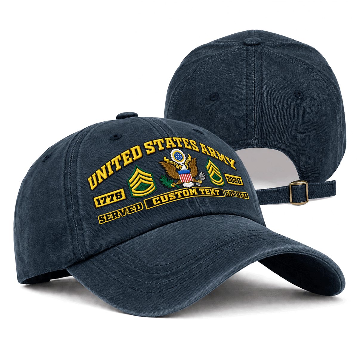 Personalized Army Washed Hat Custom Military Rank and Text
