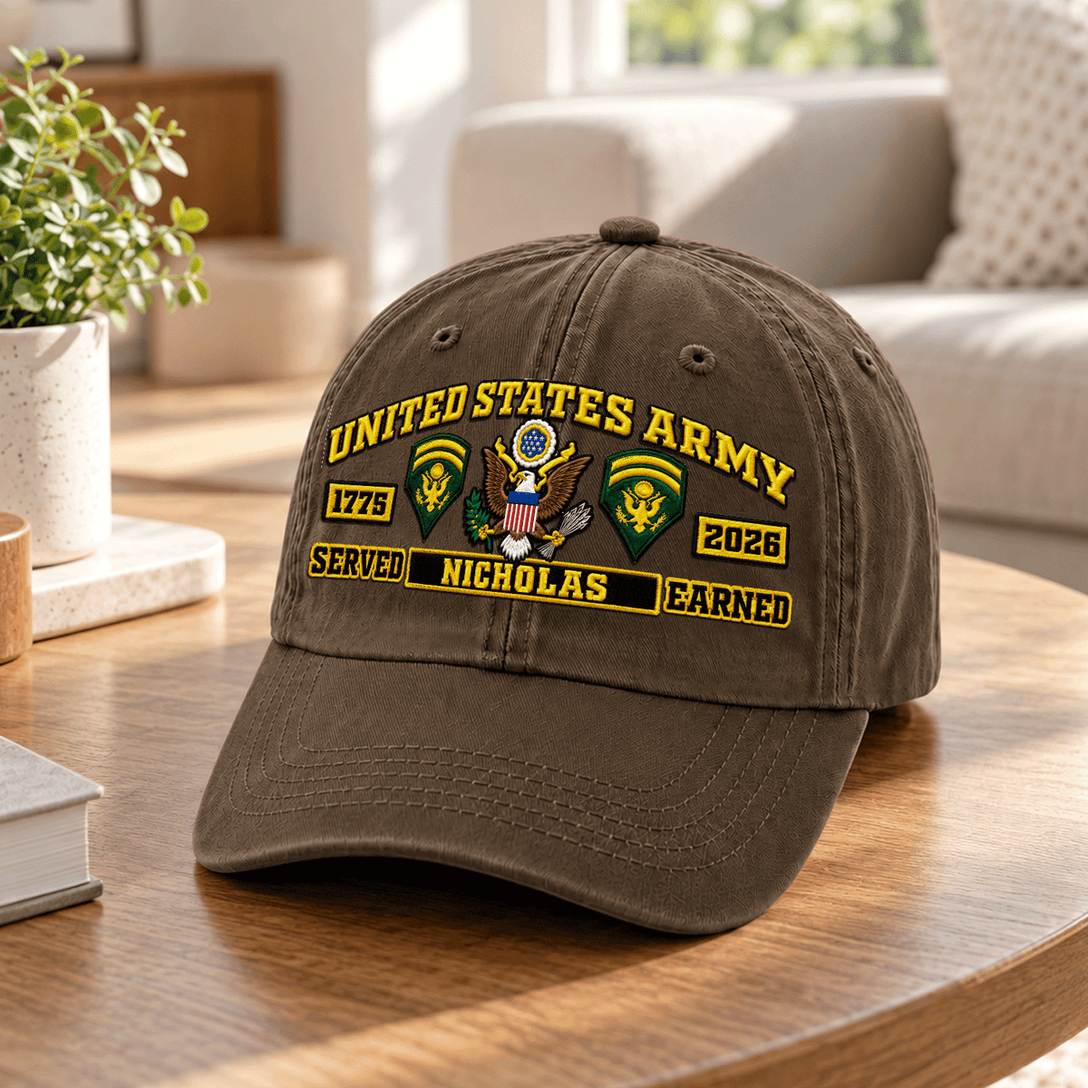 Personalized Army Washed Hat Custom Military Rank and Text