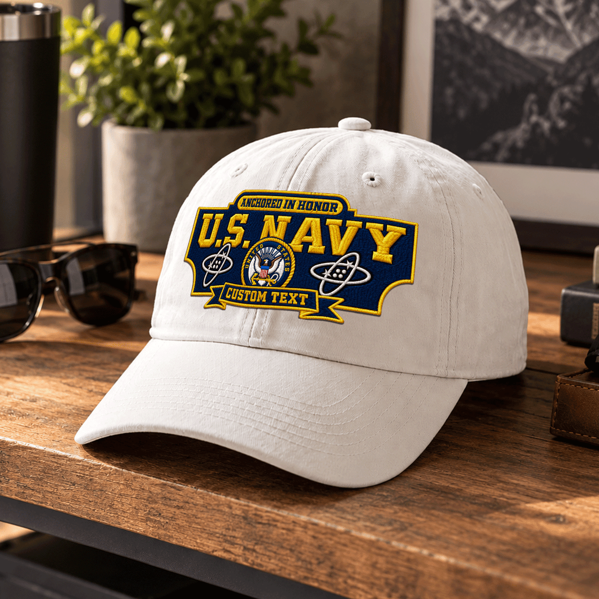 Custom U.S. Navy Washed Cap Personalized Military Rank and Text