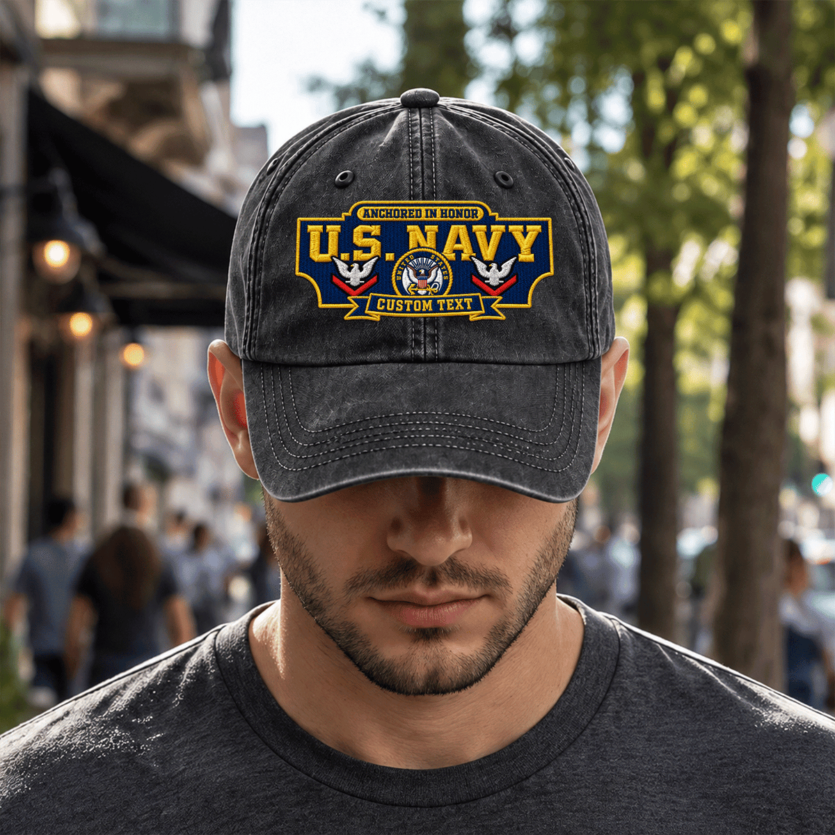 Custom U.S. Navy Washed Cap Personalized Military Rank and Text