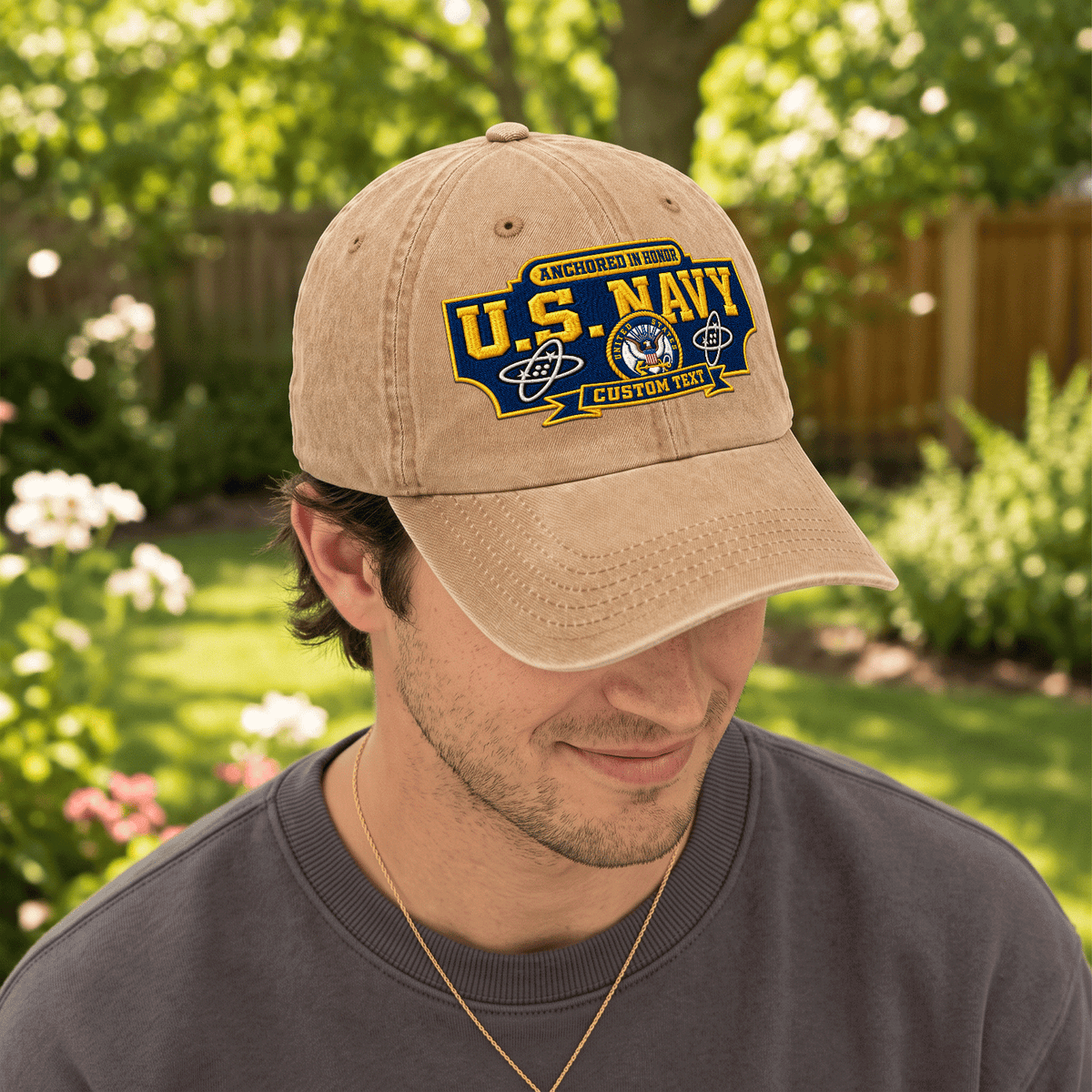 Custom U.S. Navy Washed Cap Personalized Military Rank and Text