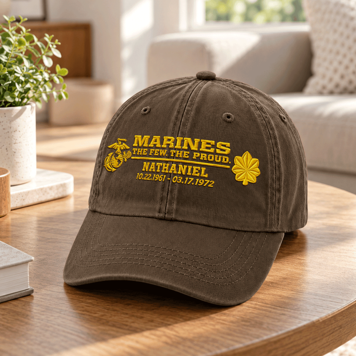 Personalized Marine Corps Washed Hat Custom Military Rank and Text