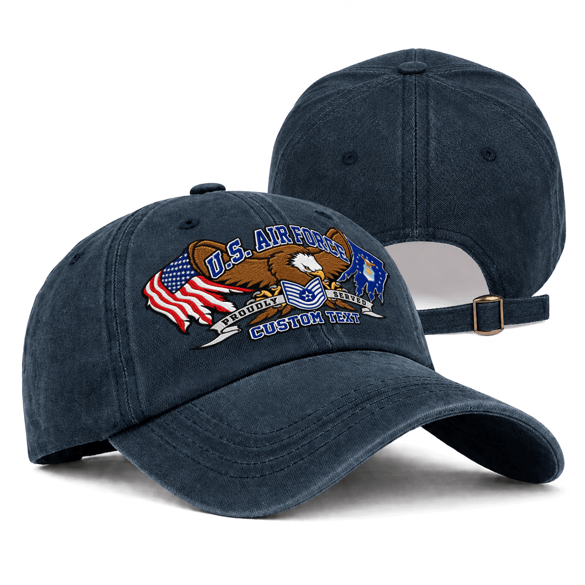 Personalized Air Force Washed Hat Custom Military Rank and Text