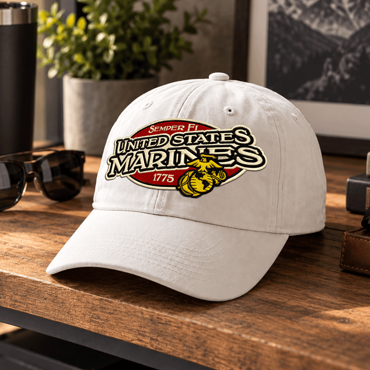 Custom Marine Veteran Washed Cap Personalized Military Rank and Text