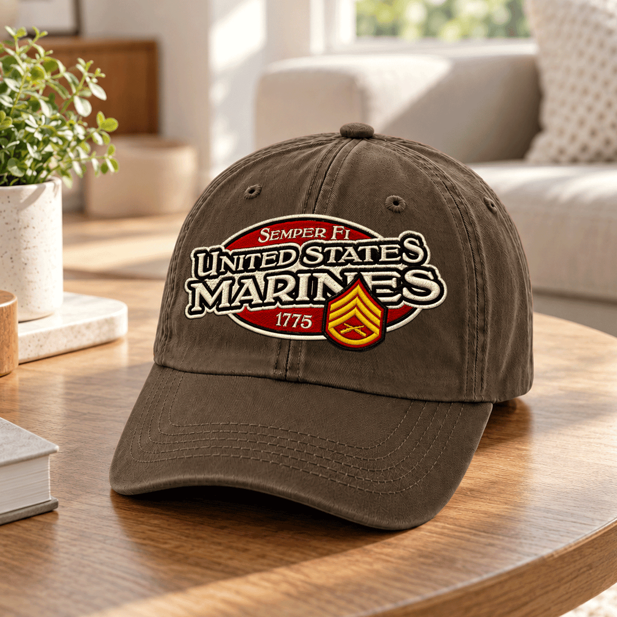 Custom Marine Veteran Washed Cap Personalized Military Rank and Text