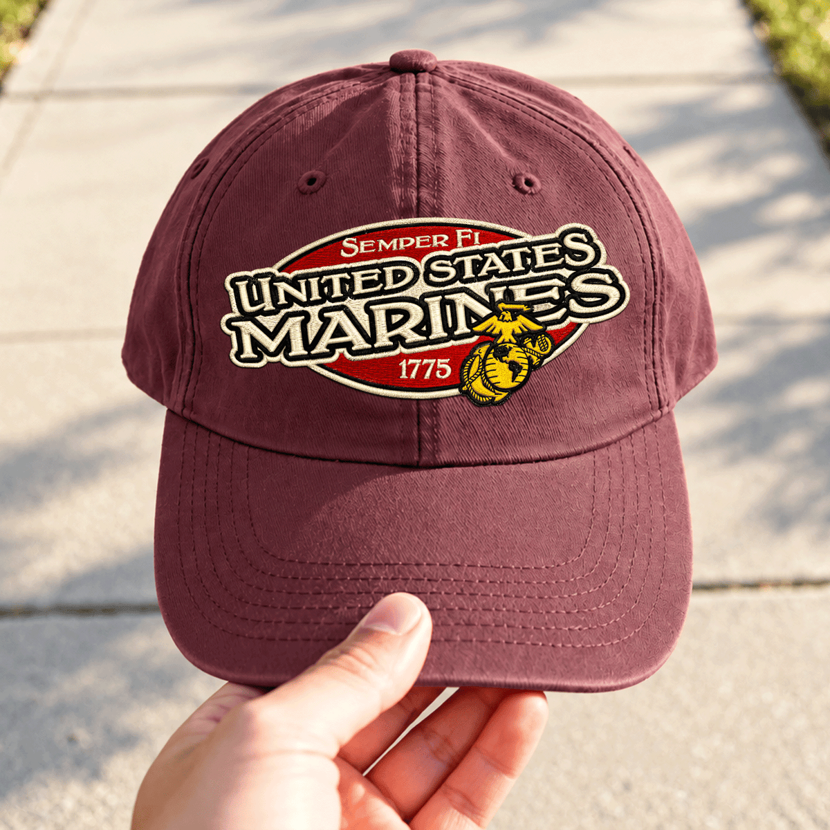 Custom Marine Veteran Washed Cap Personalized Military Rank and Text