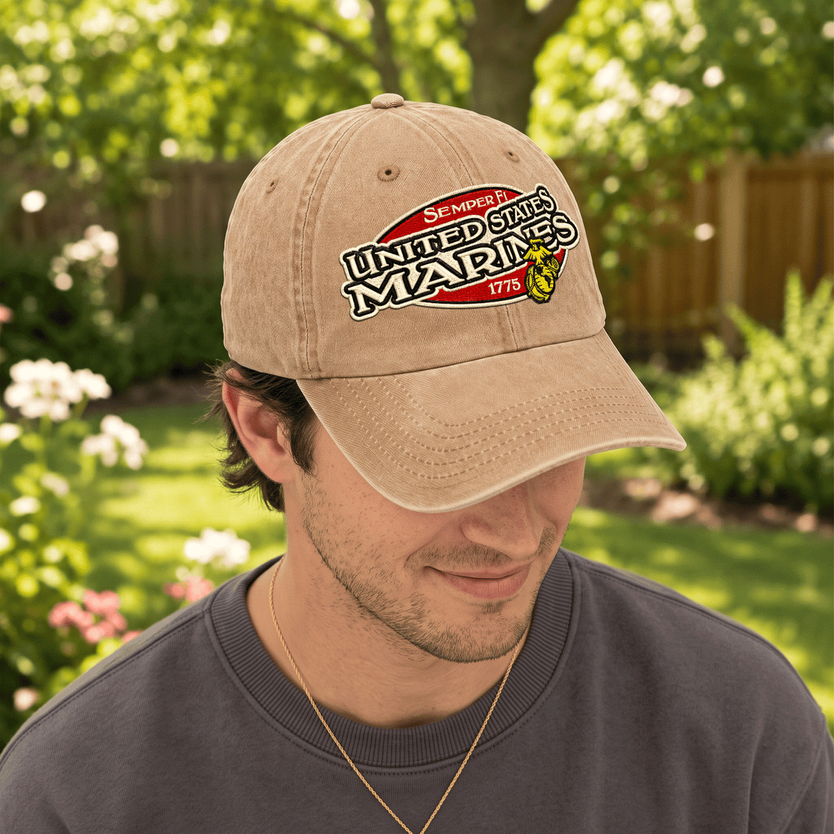 Custom Marine Veteran Washed Cap Personalized Military Rank and Text