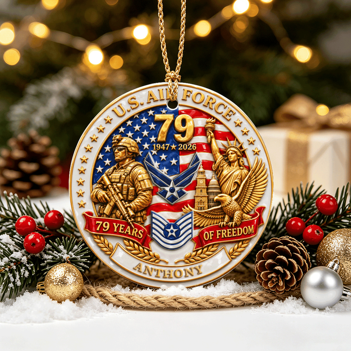 Custom Marine Veteran Ceramic Ornament Personalized Rank and Text