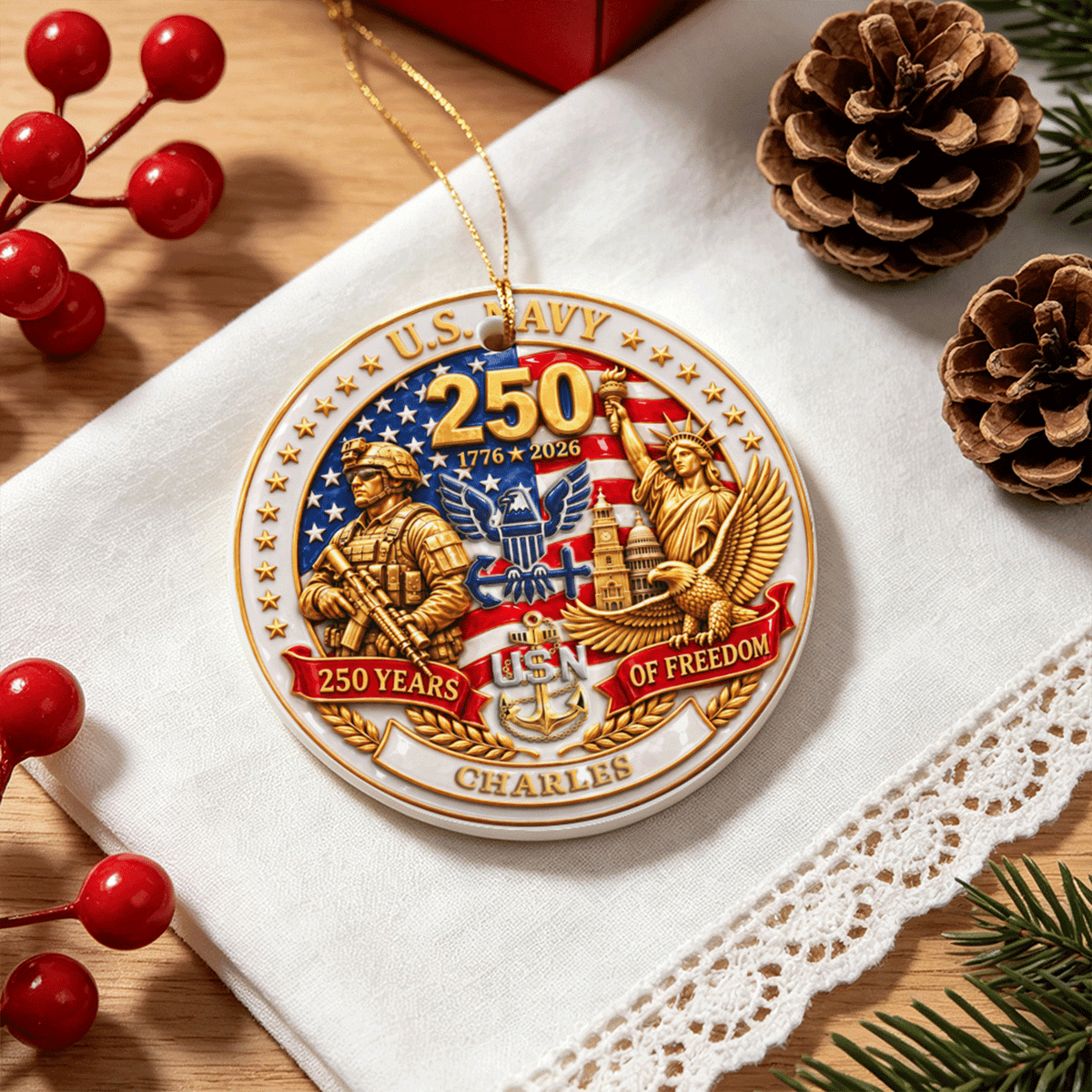 Personalized U.S. Army Ornament Custom Rank and Military Text