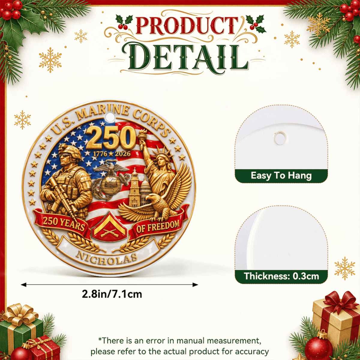 Personalized U.S. Army Ornament Custom Rank and Military Text