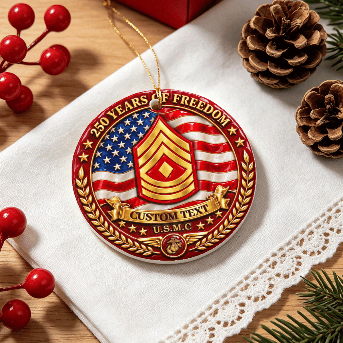 Personalized USMC Ornament Custom Military Rank and Text