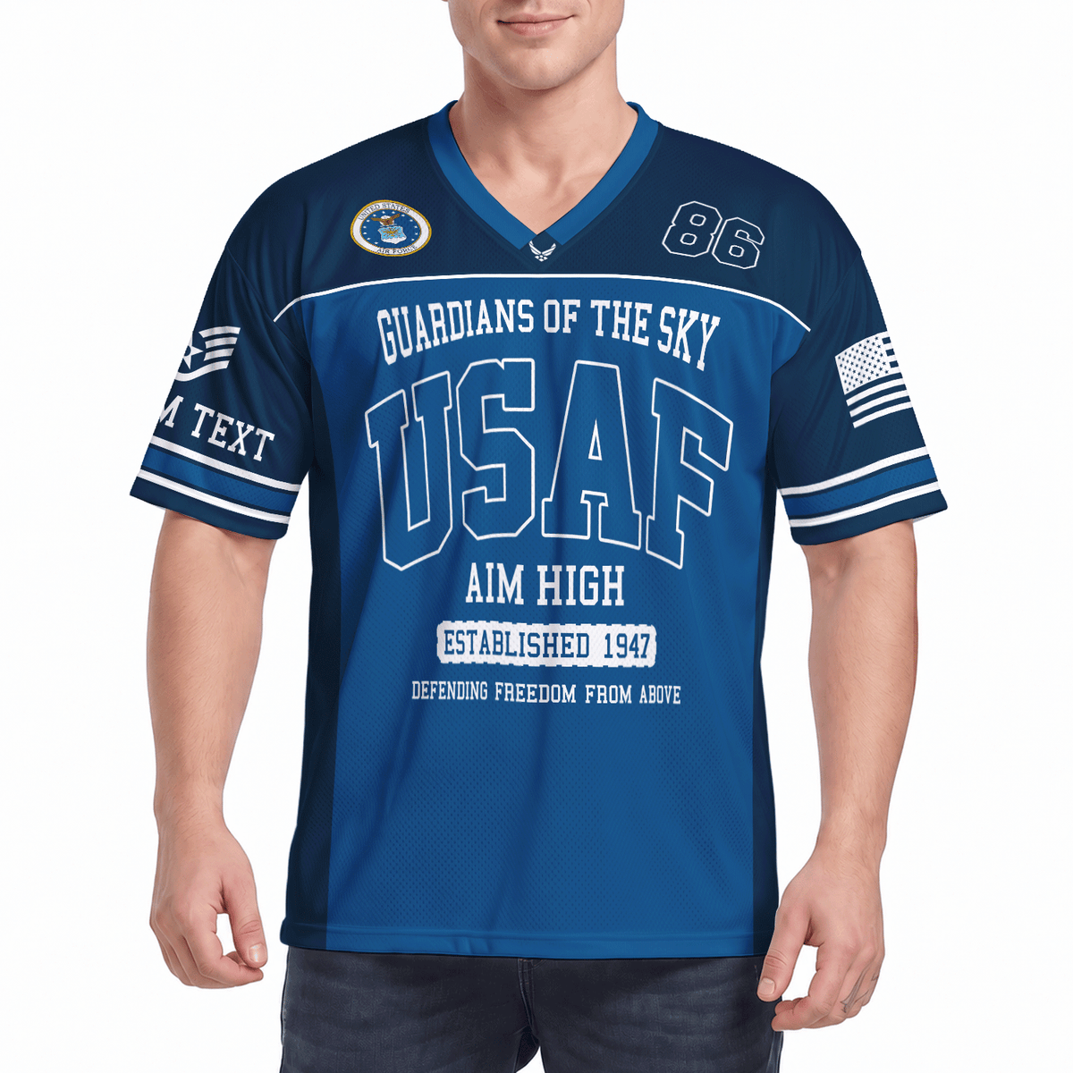 Personalized U.S. Air Force Sports Jersey Custom Rank Text and Jersey Number