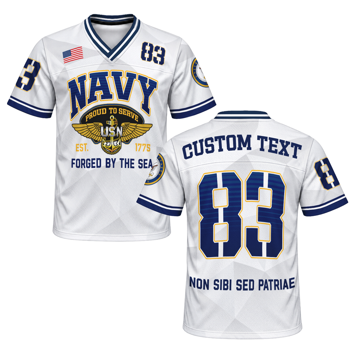 Custom Navy Veteran Sports Jersey Personalized Rank Number and Text