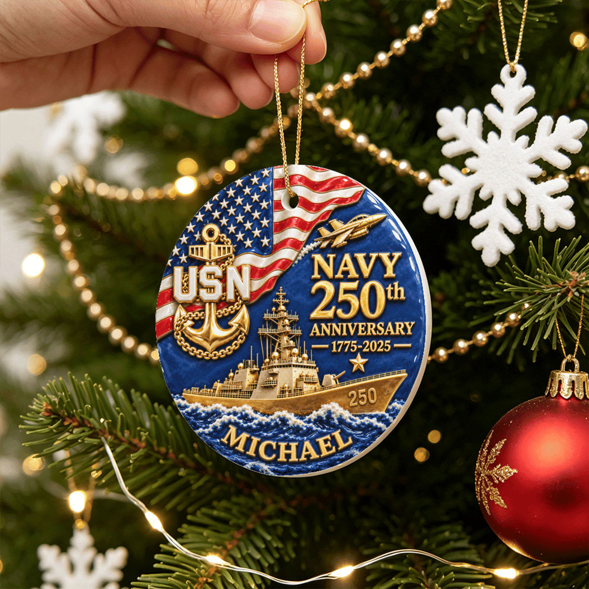 Custom U.S. Navy Ceramic Ornament Personalized Military Rank and Text