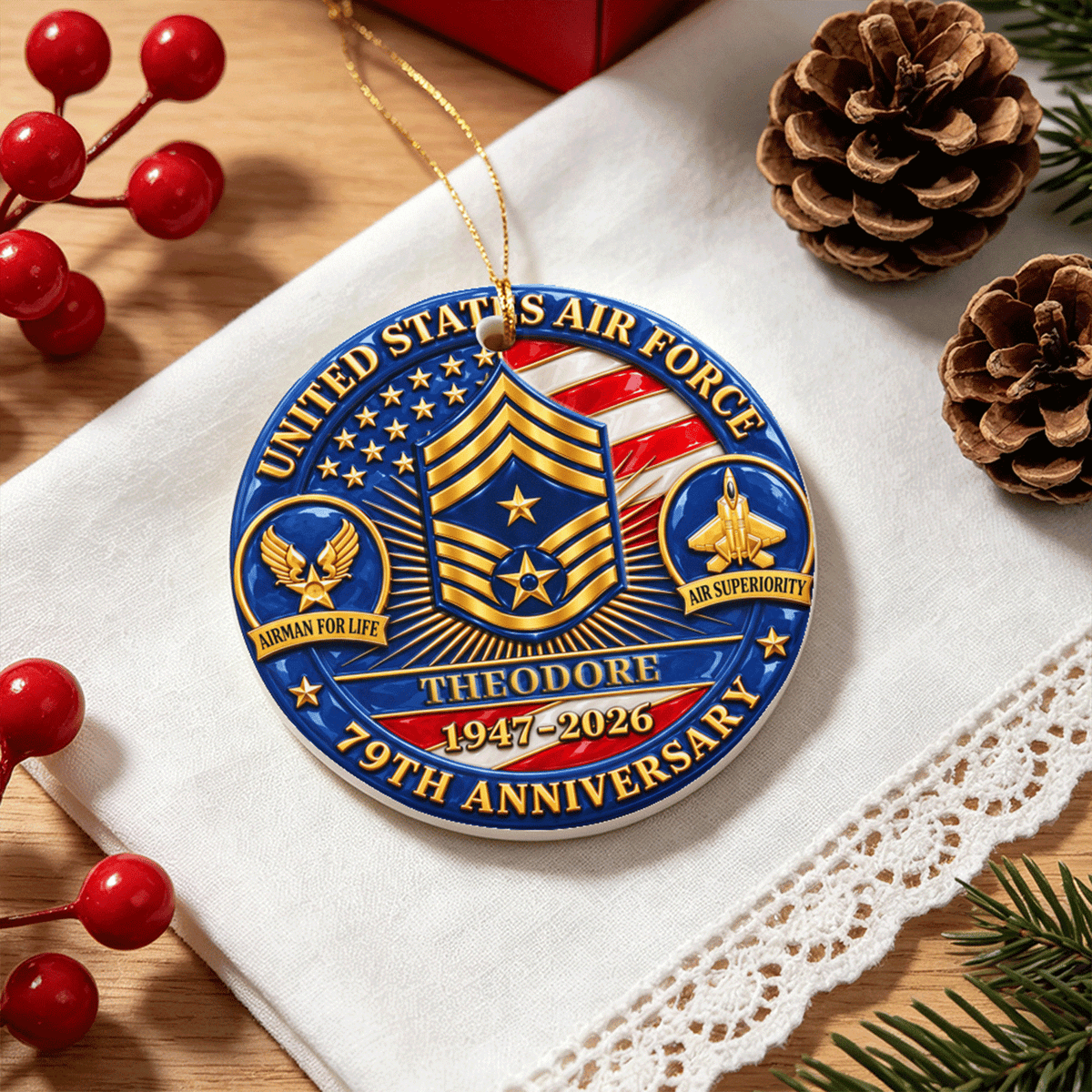 Custom Navy Veteran Ceramic Ornament Personalized Rank and Text