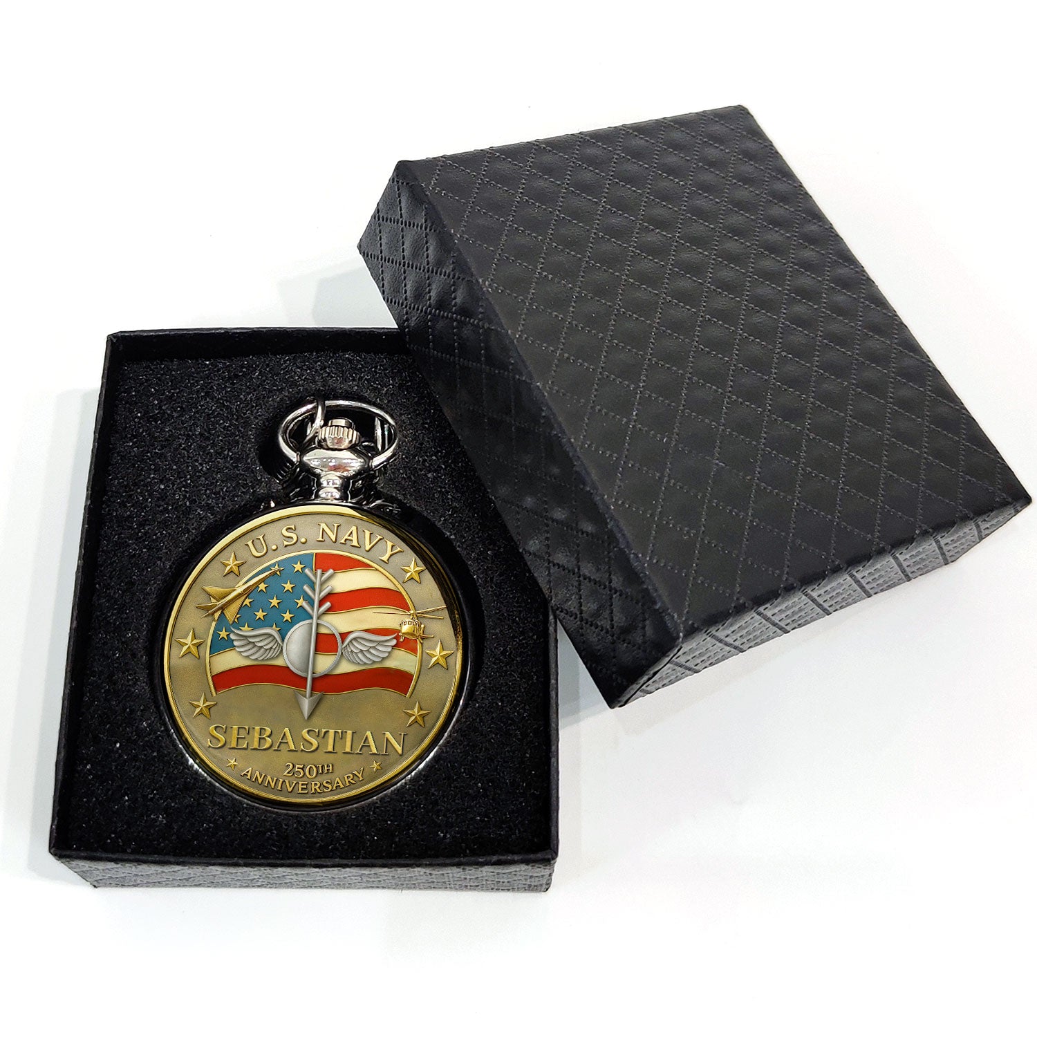 Personalized US Navy 250th Anniversary Custom 3D Effect Printed Pocket Watch