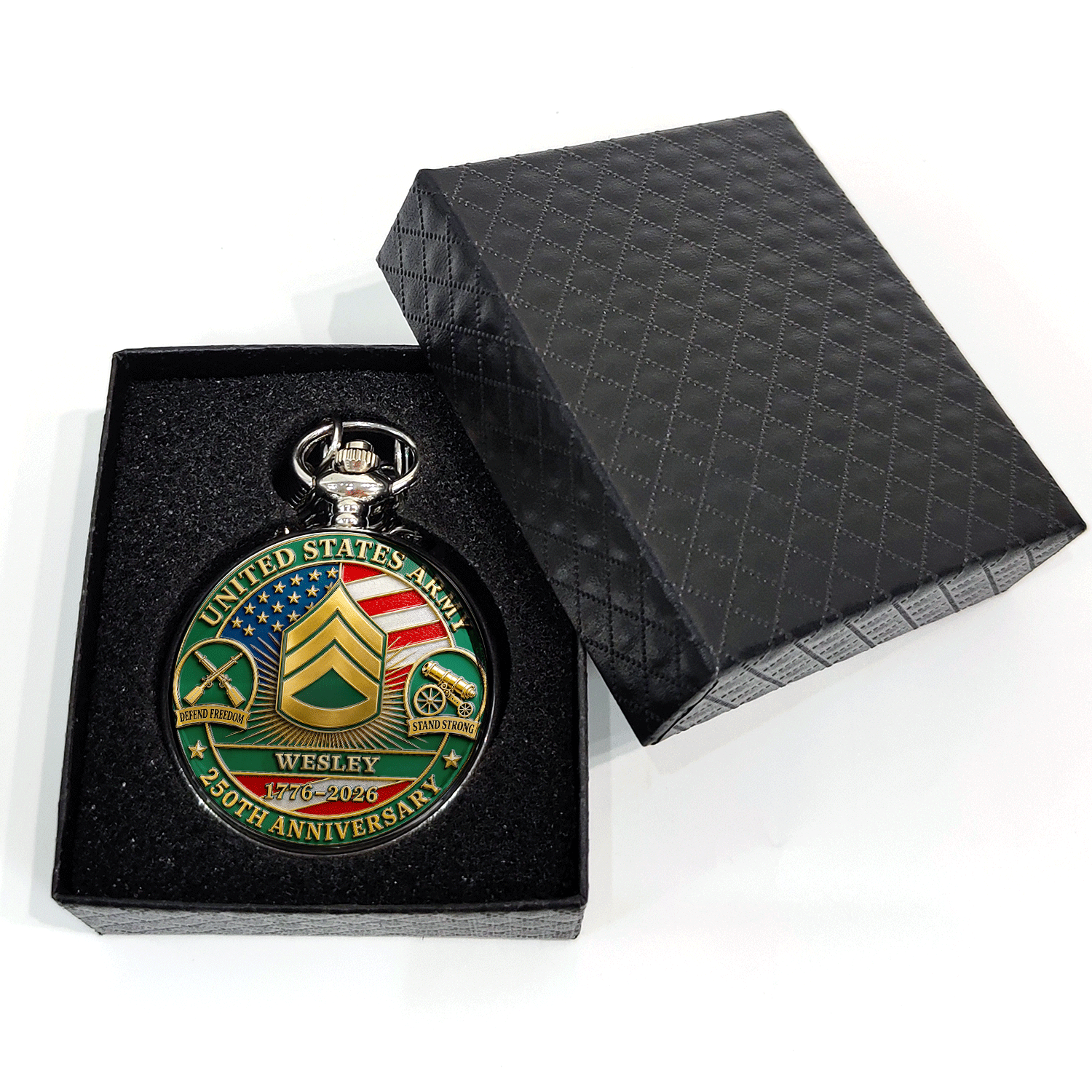 Personalized Army Pocket Watch USA Semiquincentennial Gift
