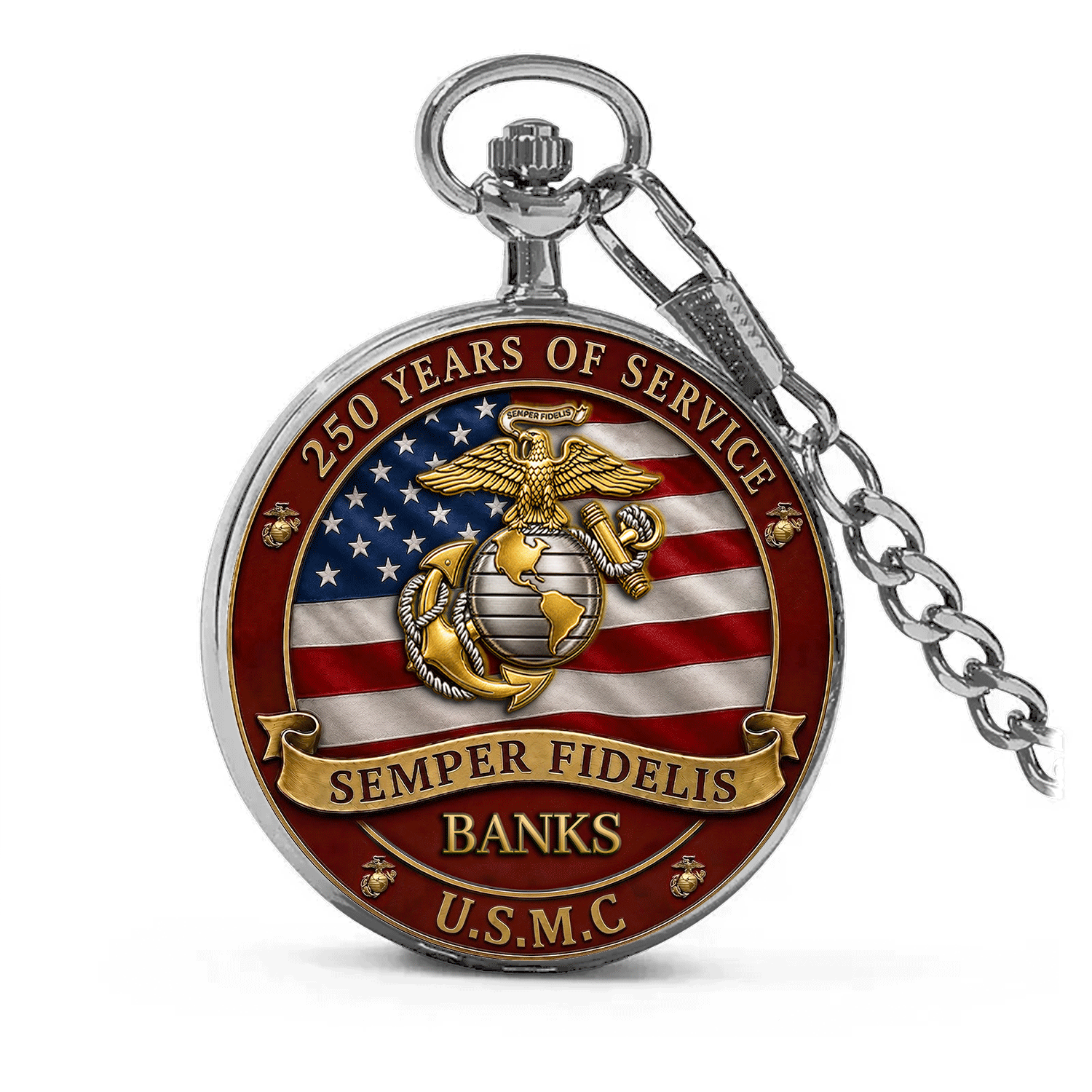 Custom USMC Pocket Watch Promotion Gift for Marines