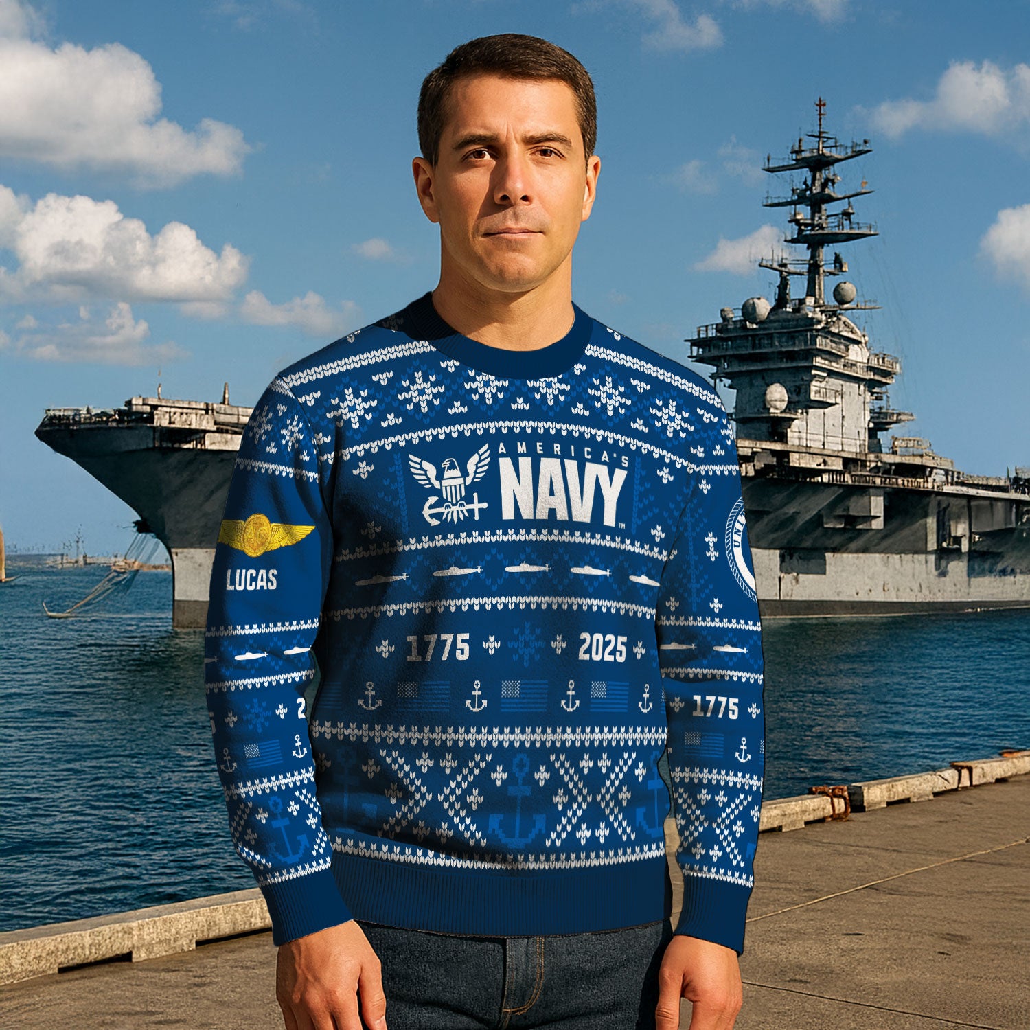 Custom Ranks And Text US Navy Ugly Christmas Sweater for Women Men KAUST01