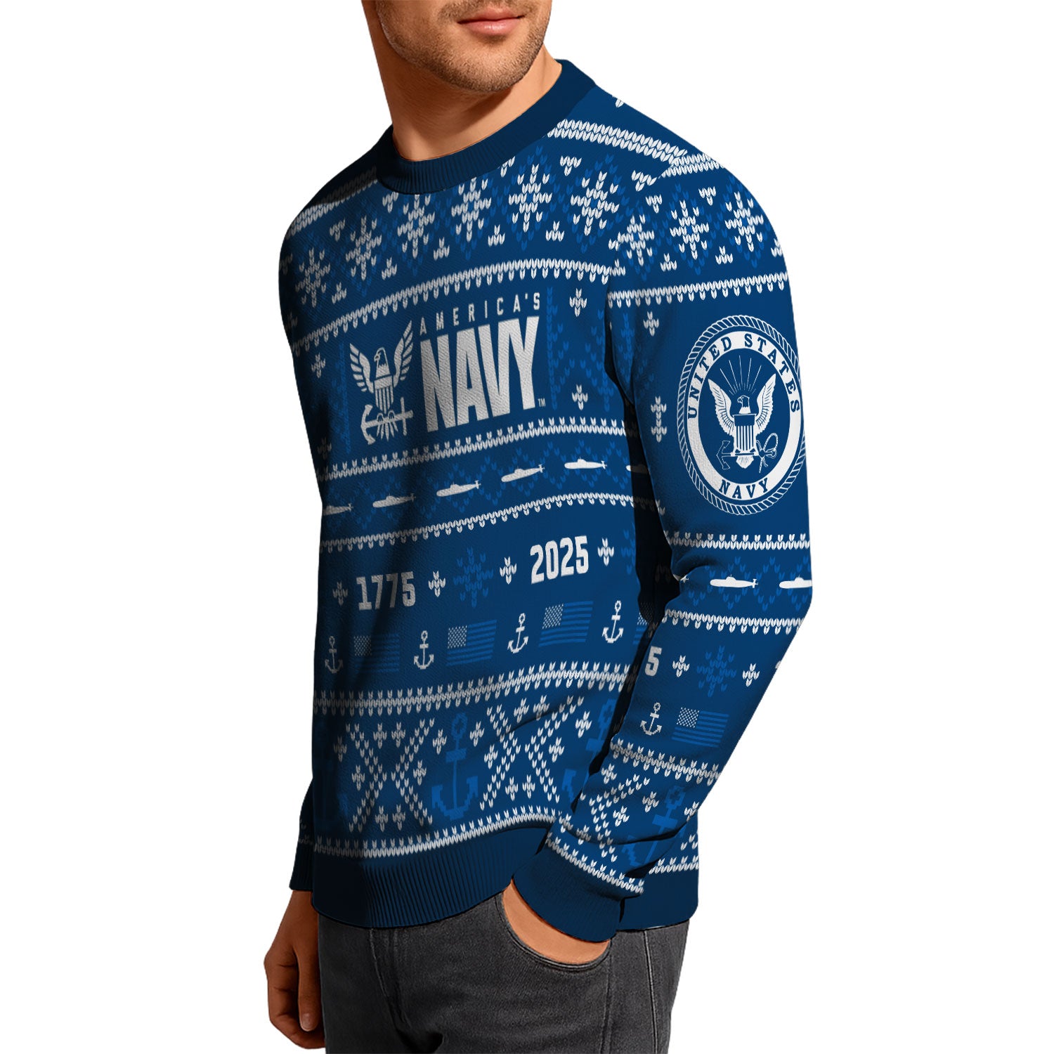 Custom Ranks And Text US Navy Ugly Christmas Sweater for Women Men KAUST01