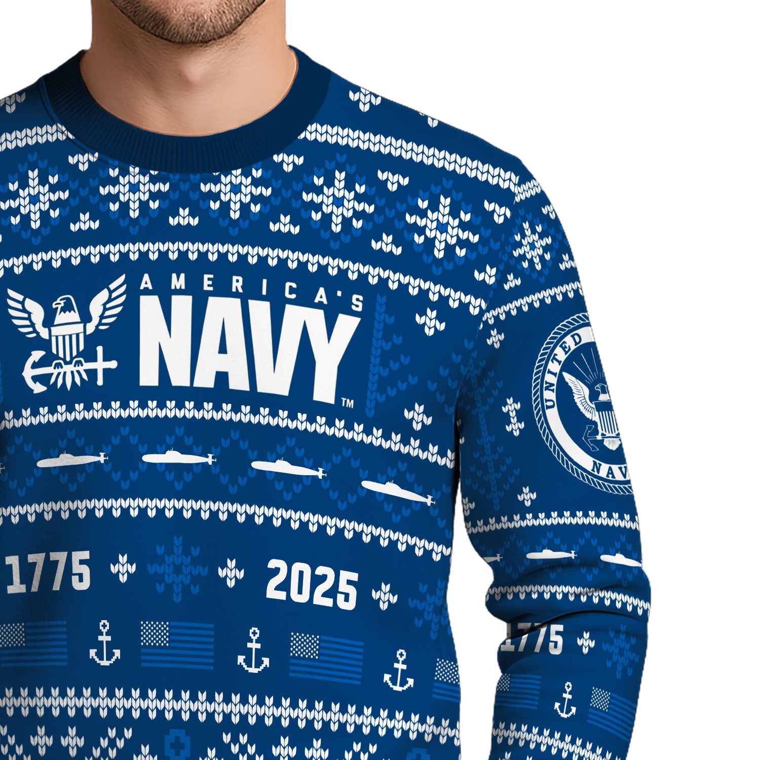Custom Ranks And Text US Navy Ugly Christmas Sweater for Women Men KAUST01