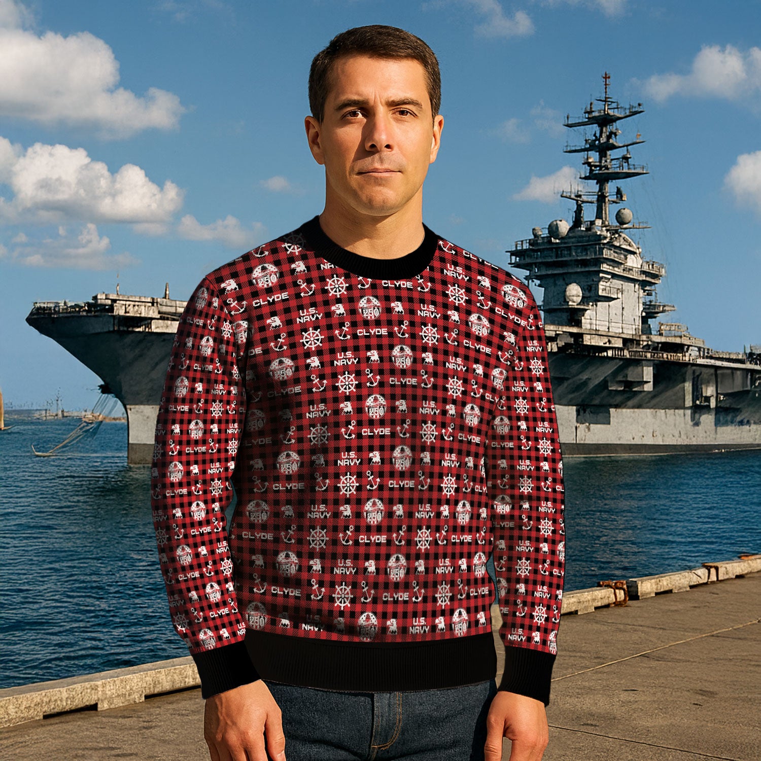Custom Ranks And Text US Navy Ugly Christmas Sweater for Women Men KAUST04