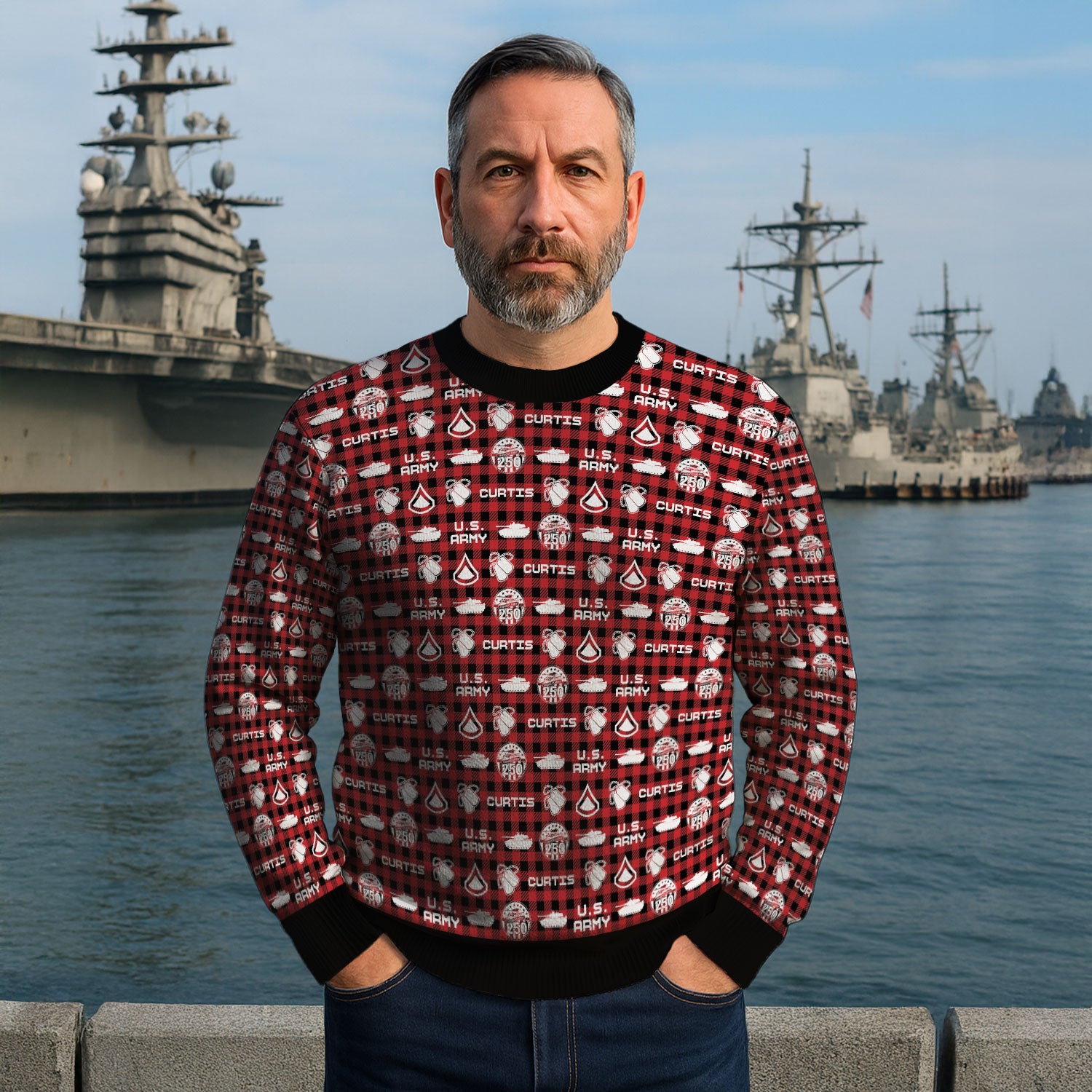 Custom Ranks And Text US Army Ugly Christmas Sweater for Women Men KAUST04
