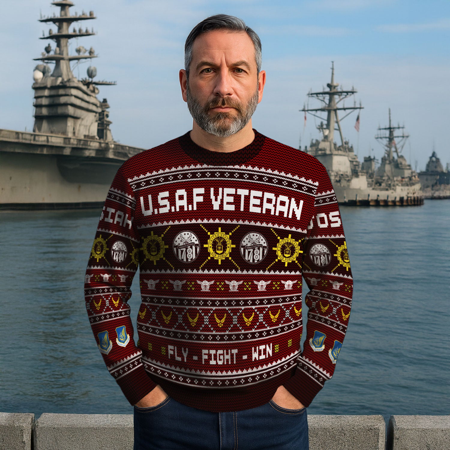 Custom Ranks And Text US Air Force Ugly Christmas Sweater for Women Men KAUST06