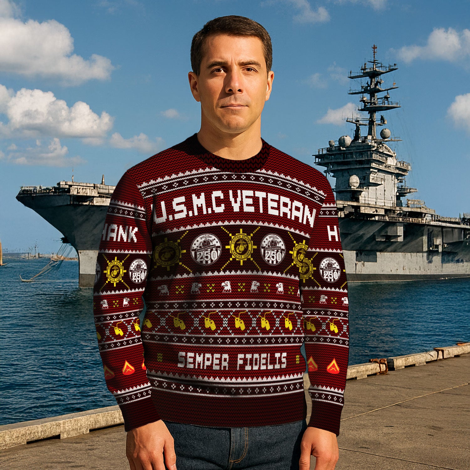 Custom Ranks And Text USMC Ugly Christmas Sweater for Women Men KAUST06