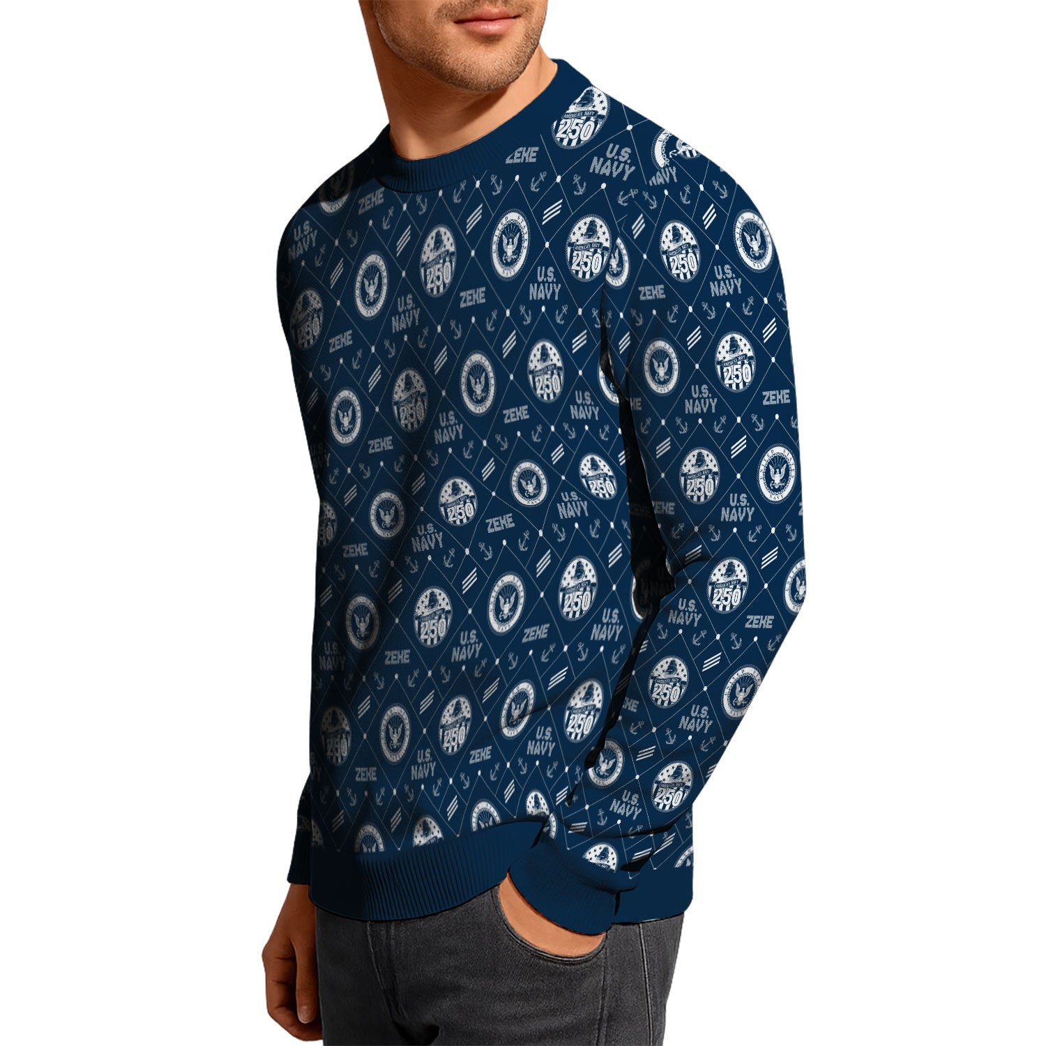Personalized US Navy Christmas Ugly Sweater KAUST09