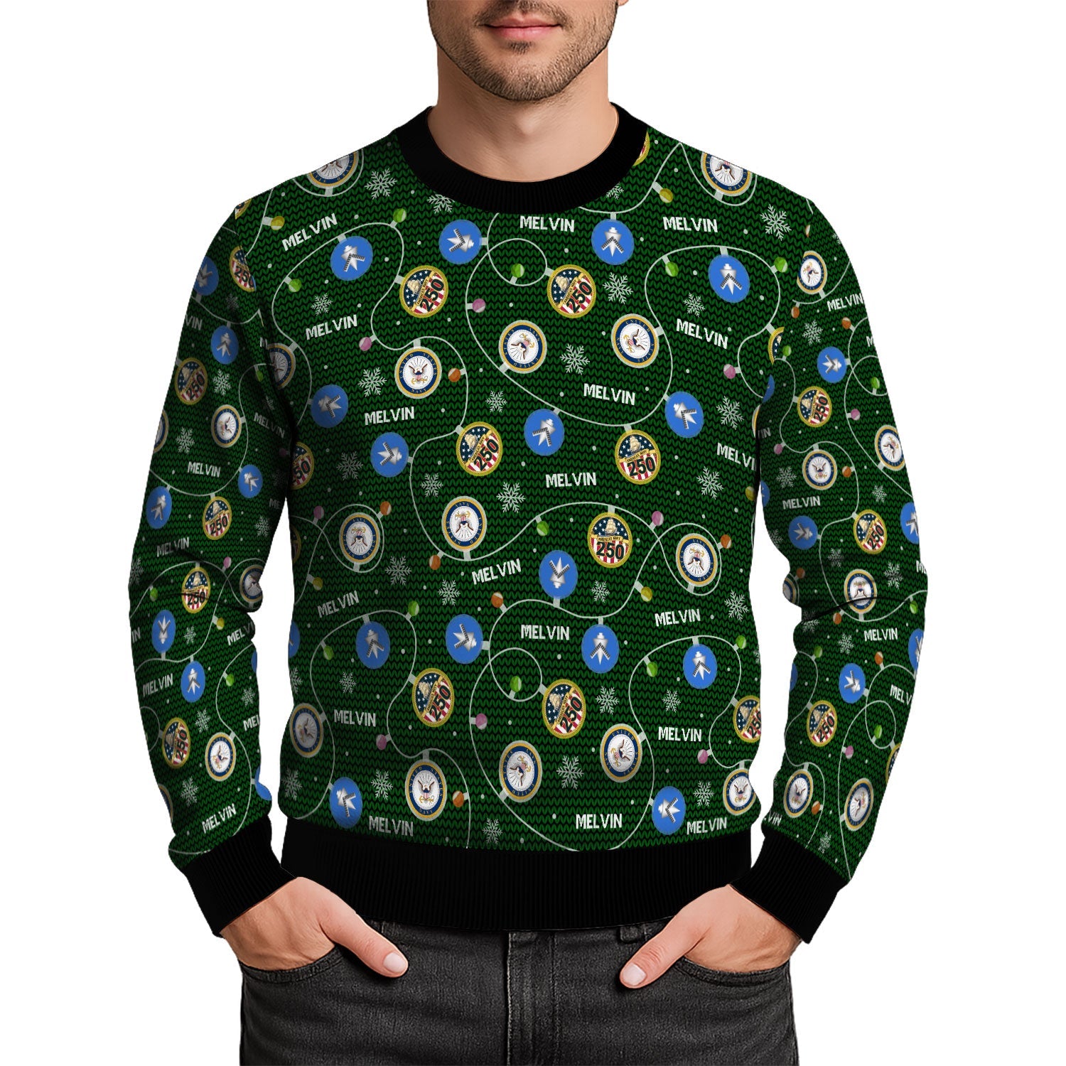 Personalized US Navy Christmas Ugly Sweater KAUST10