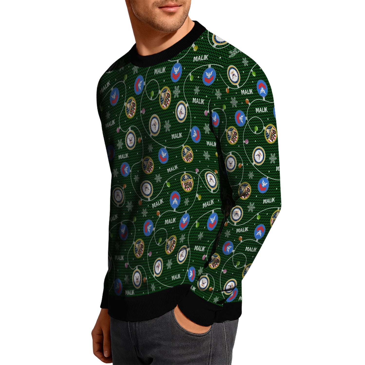 Personalized US Navy Christmas Ugly Sweater KAUST10