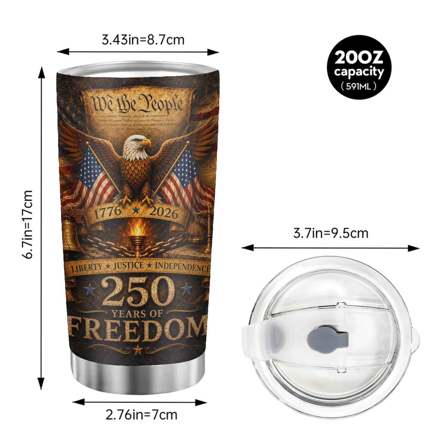 We The People 250 Years of Freedom 20oz Stainless Tumbler