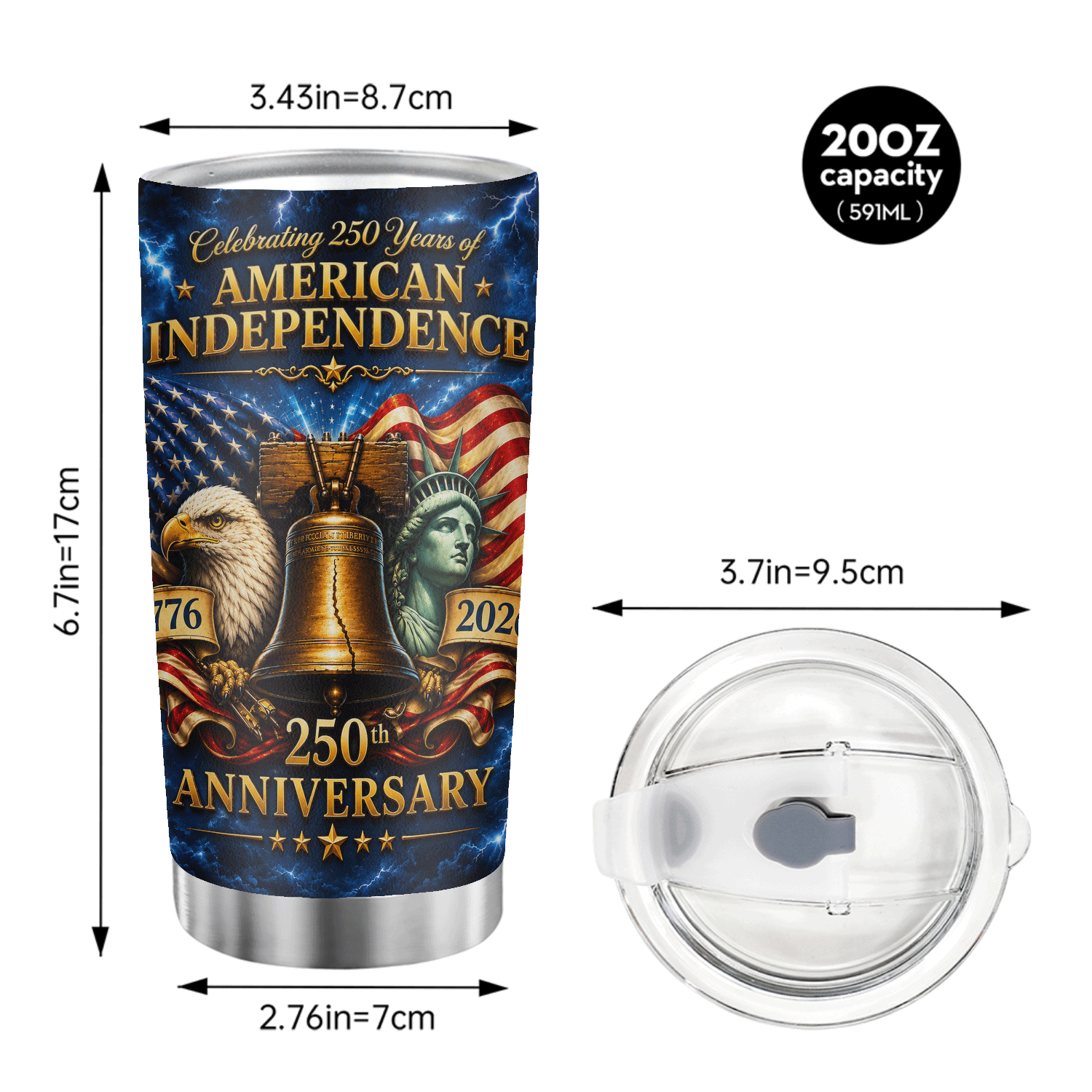 USA 250th Anniversary Eagle Liberty Bell 20oz Travel Mug