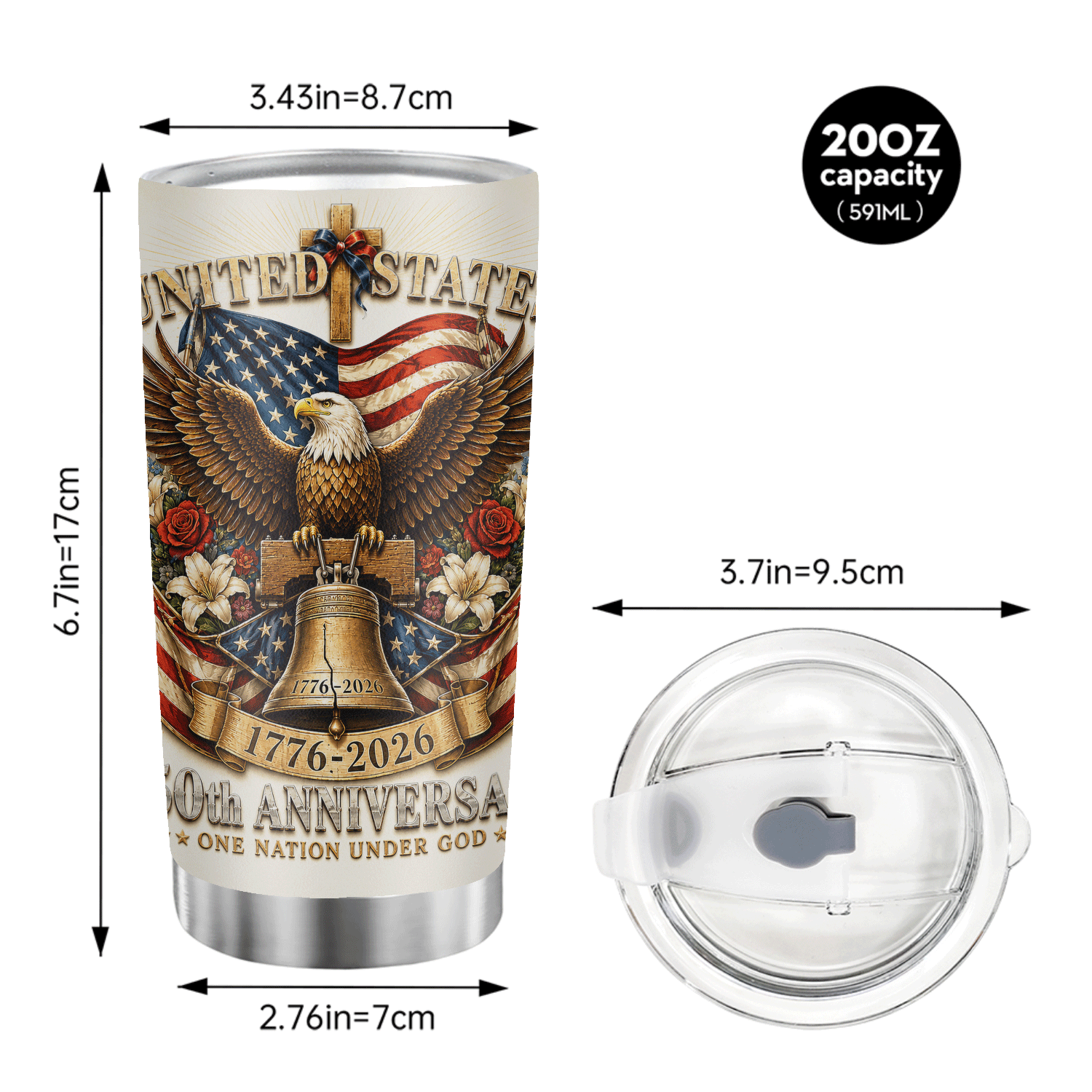 USA 250th Anniversary One Nation Under God 20oz Tumbler