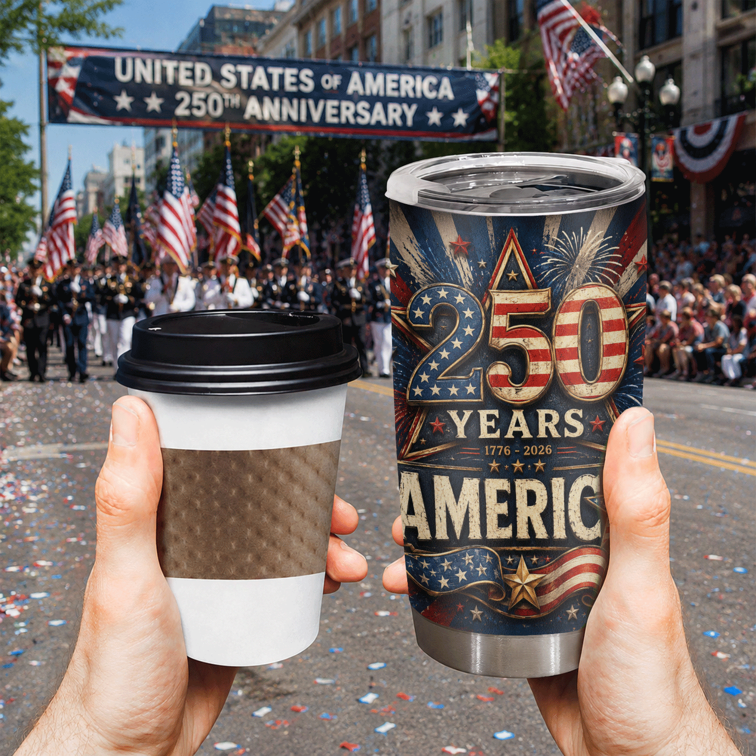 America 250 Years 1776-2026 Patriotic 20oz Tumbler