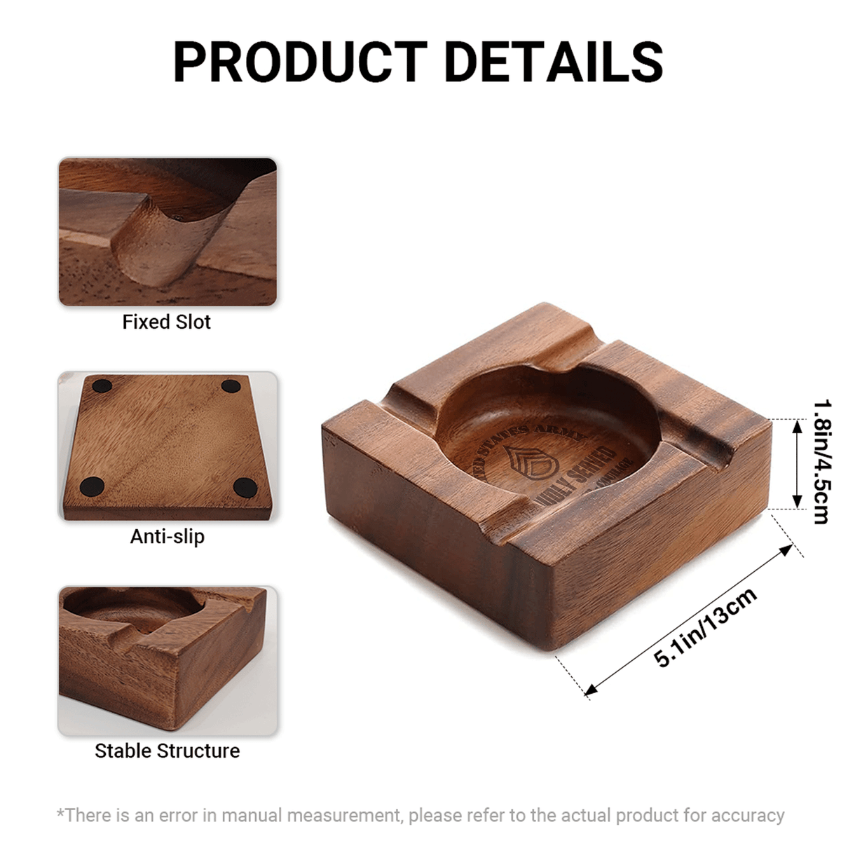 Personalized U.S. Army Wooden Cigar Ashtray Custom Rank and Text