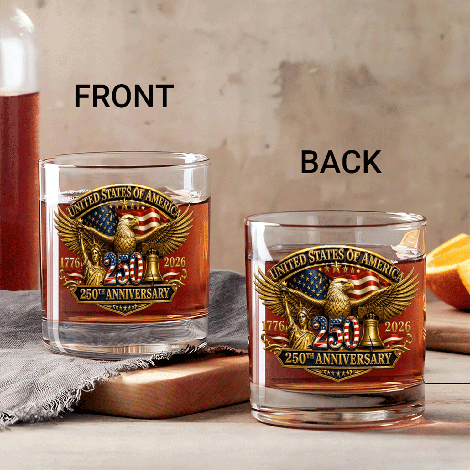 Patriotic Whiskey Glass America 250 Years Celebration Gift