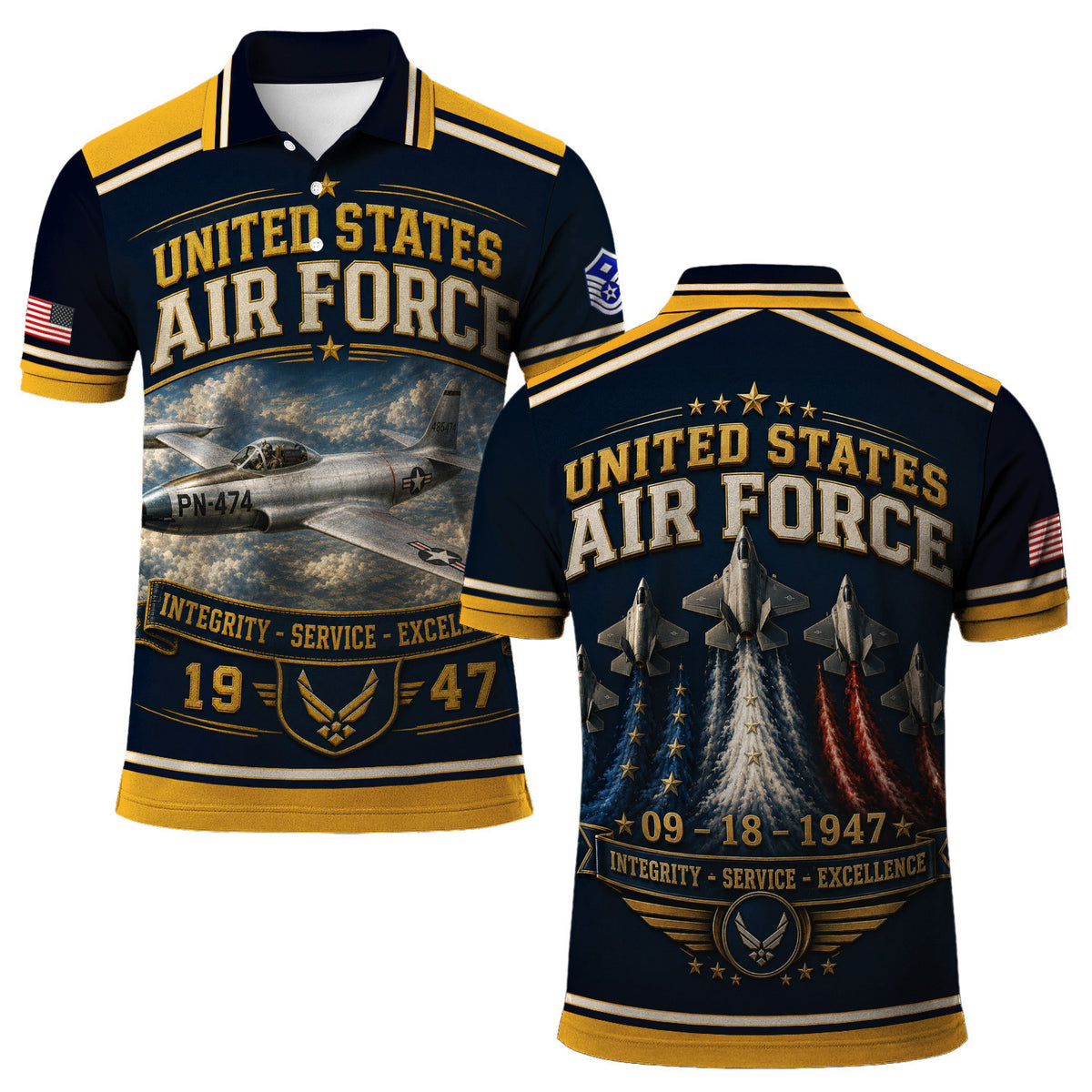 Custom USAF Name Rank 3D Polo Shirt for Veterans