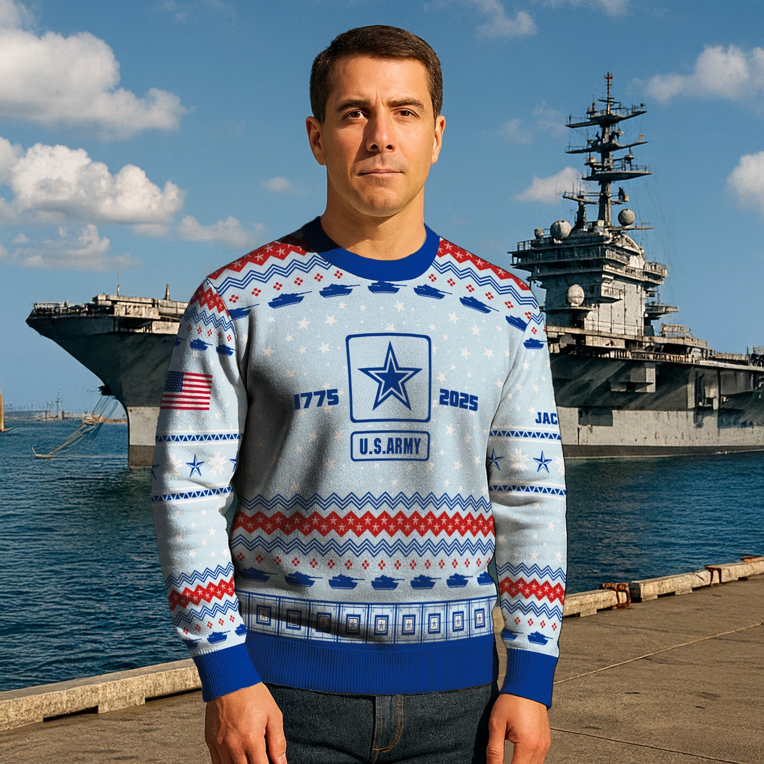 Custom Ranks And Text US Army Ugly Christmas Sweater for Women Men KRUST02