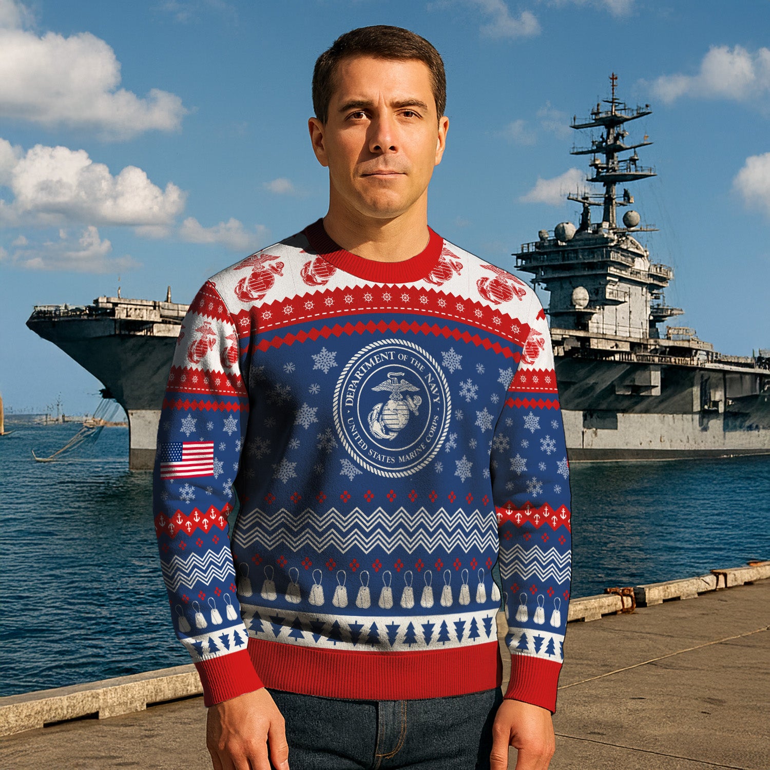 Custom Ranks USMC Ugly Christmas Sweater for Women Men KRUST04