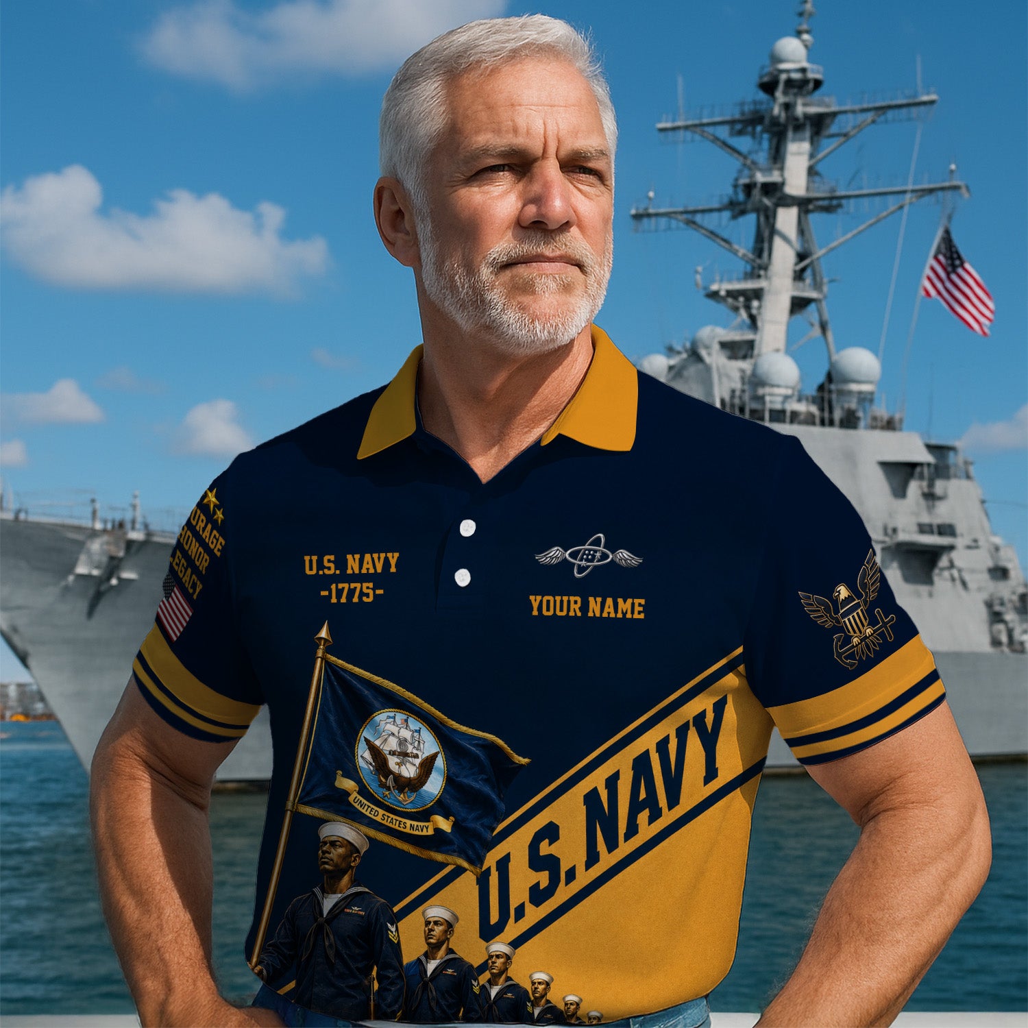 Personalized US Navy Sailor 3D All-Over Print Polo Shirt
