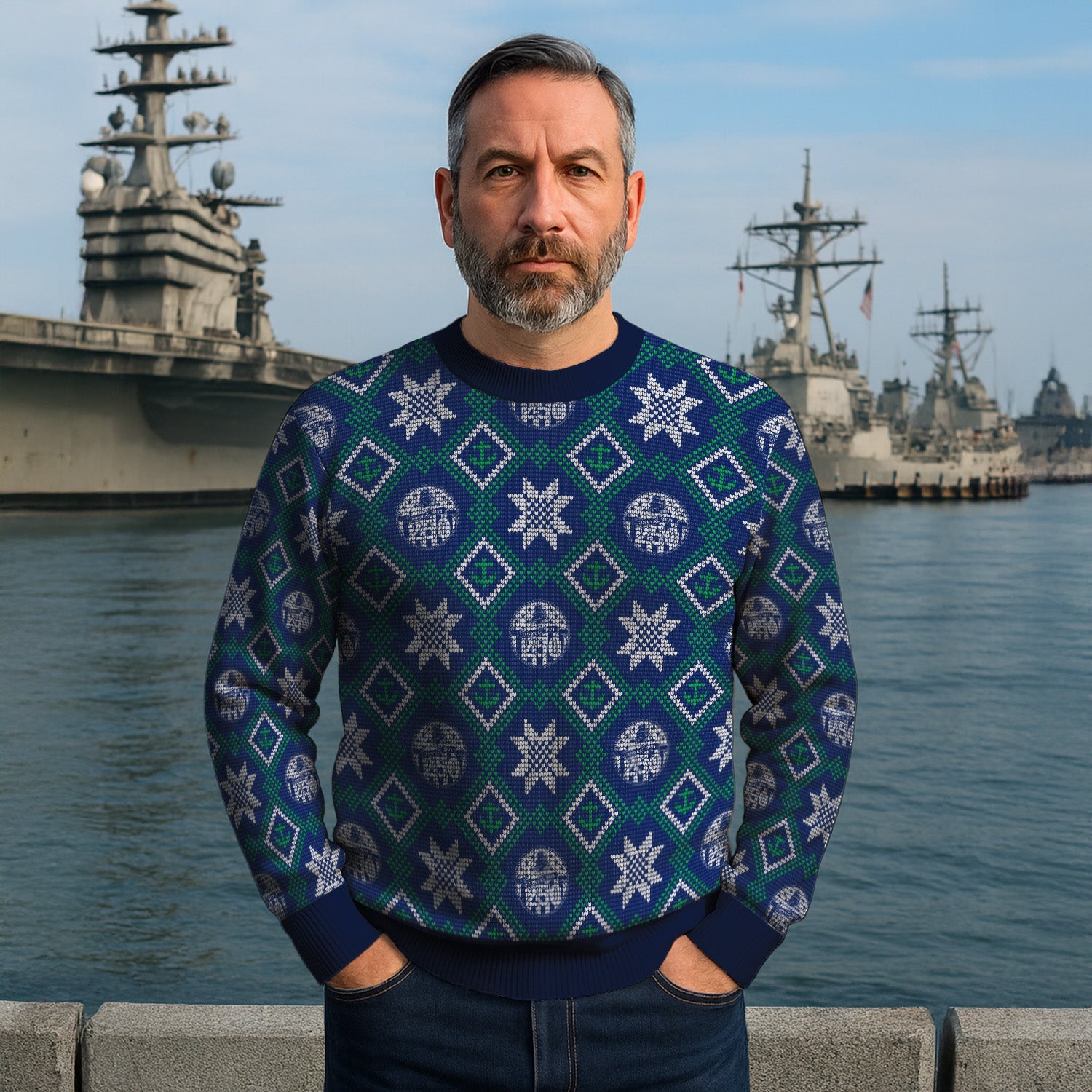 US Navy 250 America Pattern Christmas Ugly Sweater