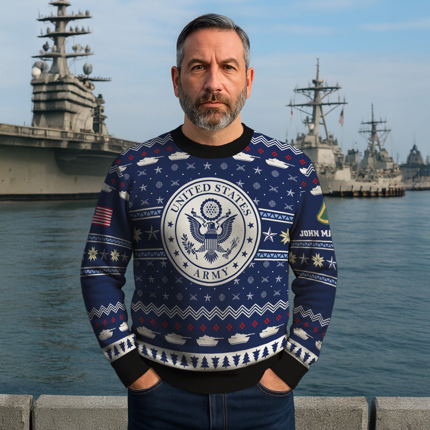 Custom Ranks And Text US Army Ugly Christmas Sweater for Women Men KRUST01