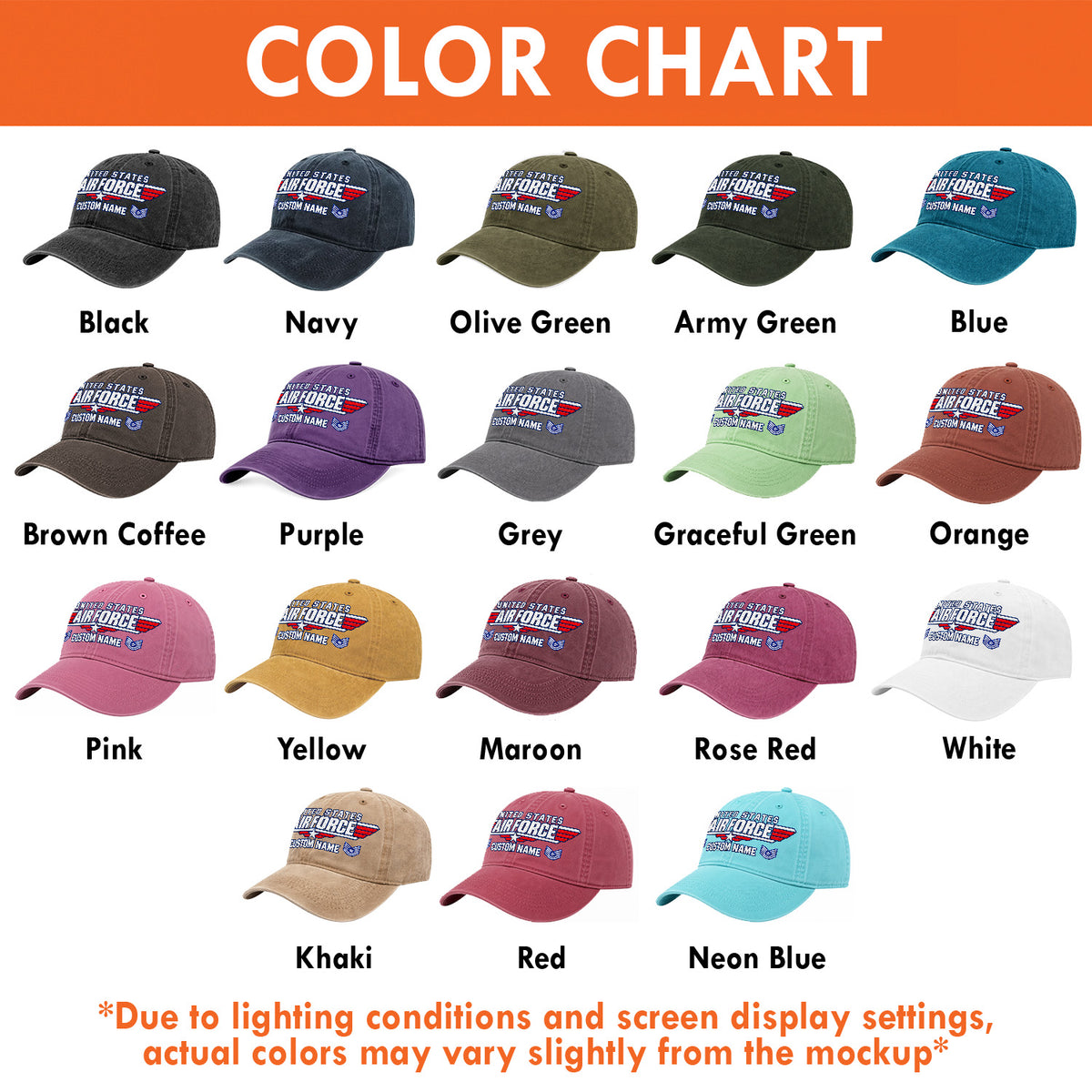 Personalized U.S. Air Force Embroidered Washed Cap Custom Rank and Text