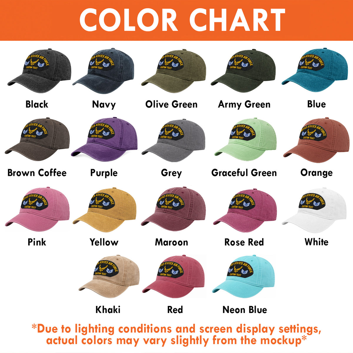 Custom U.S. Air Force Washed Cap Personalized Military Rank and Text