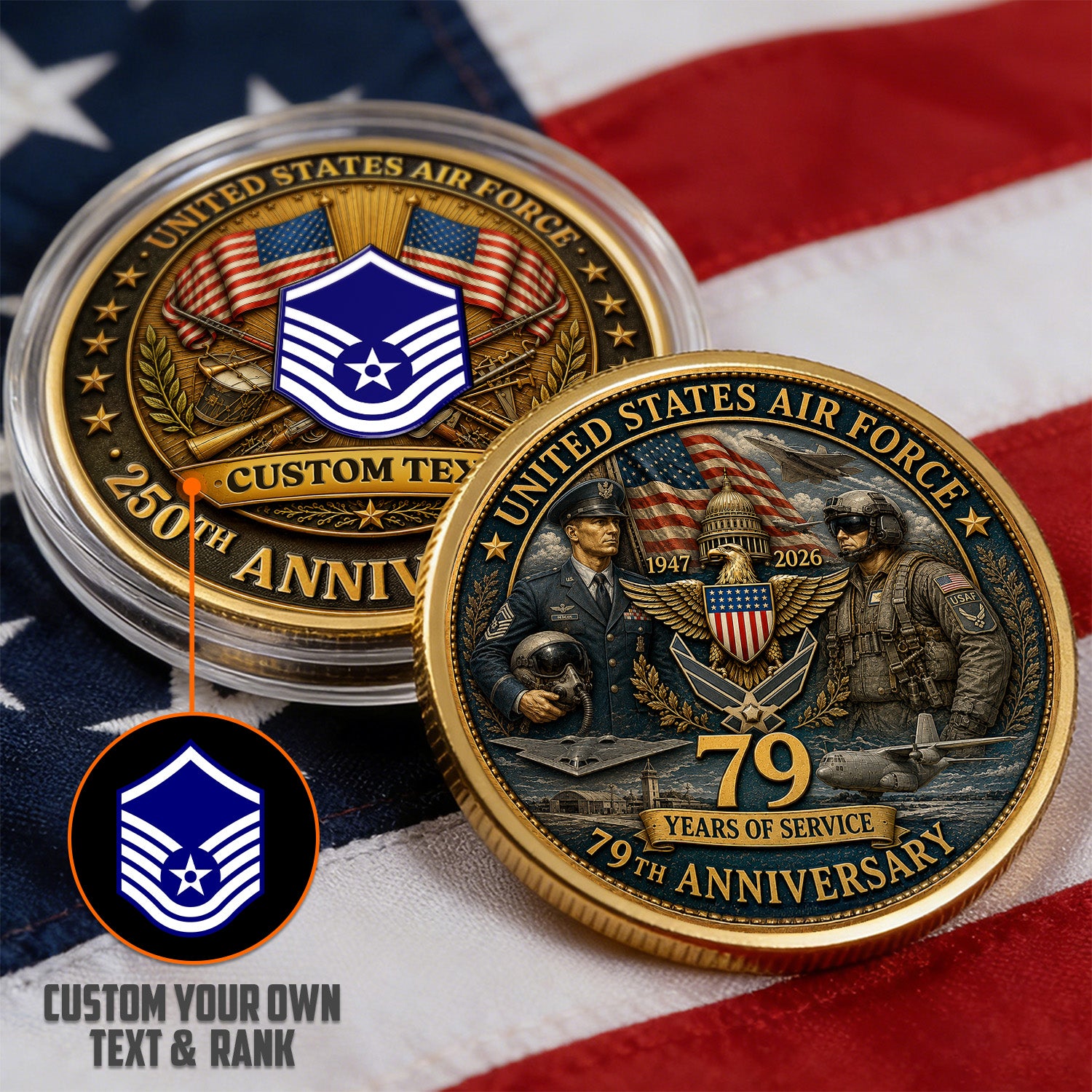 Personalized U.S. Air Force 250th Anniversary Soldier Challenge Coin