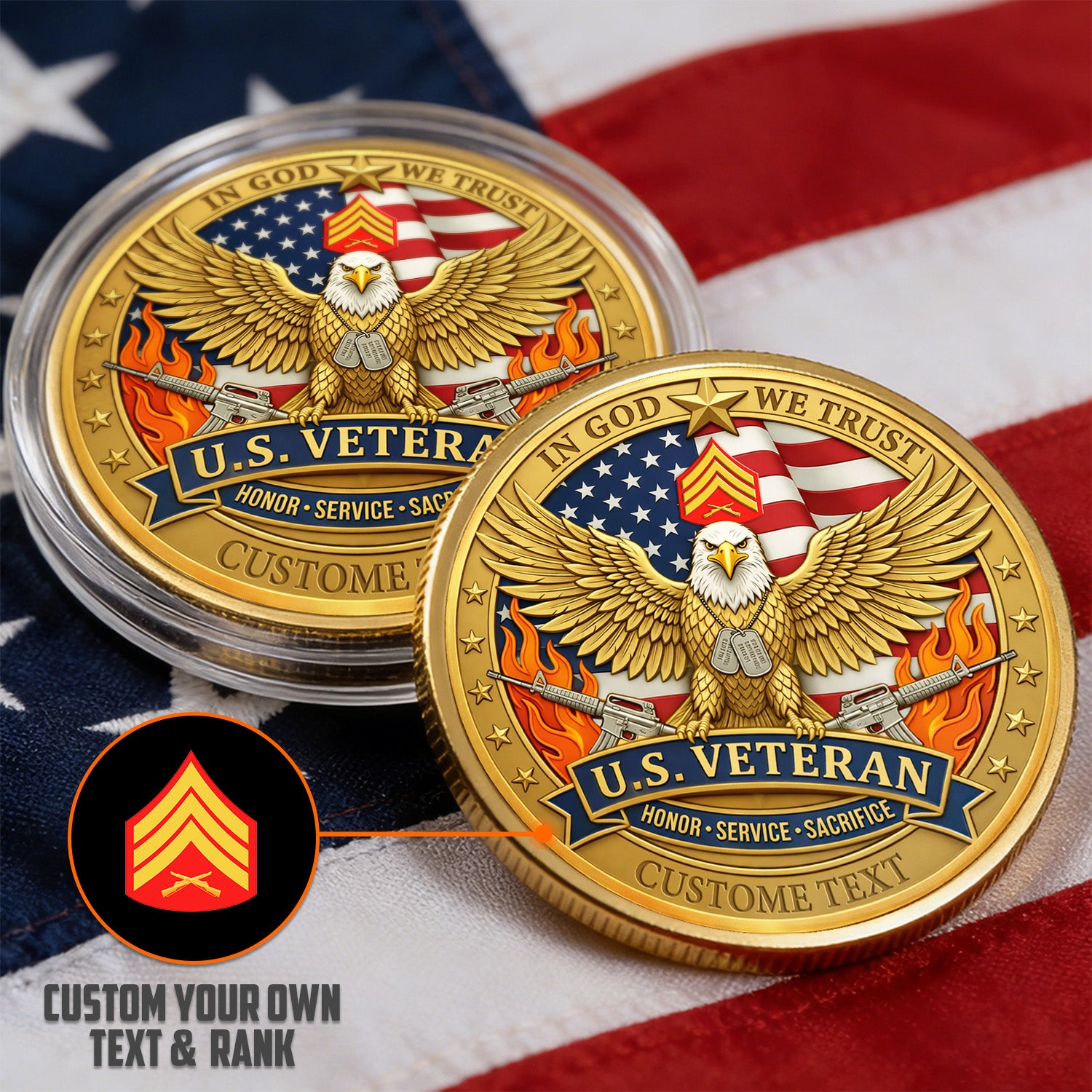Personalized U.S. MARlNES Veteran Eagle Challenge Coin